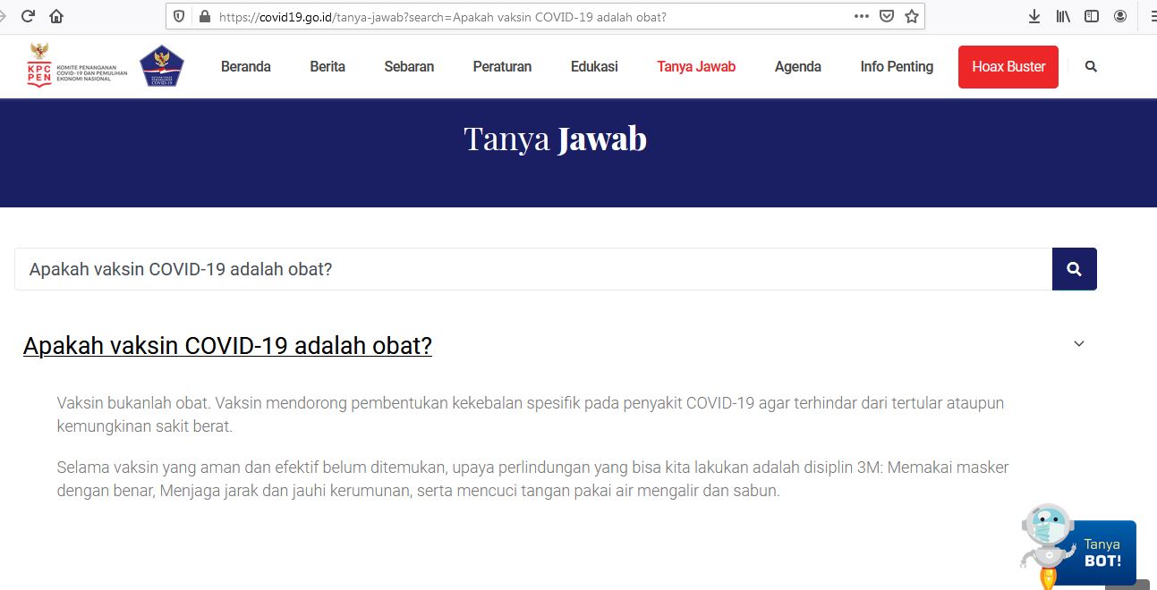 Satgas Covid-19, “Vaksin Bukan Obat!”